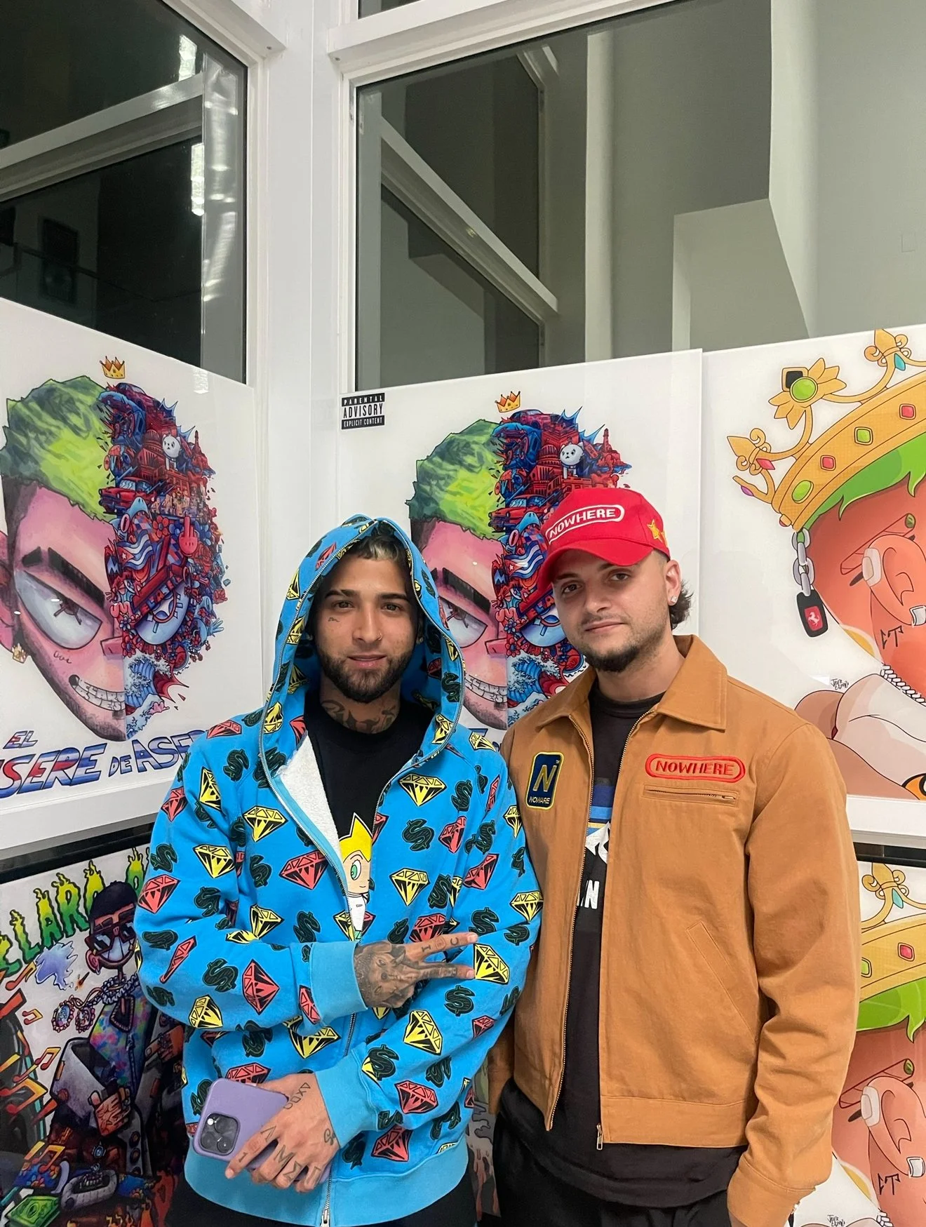 Ovi (Left) in an archive 2003 Billionaire Boys Club Diamonds & Dollars Full-Zip Hoodie and Nowhere Miami Astro Saiyan T-Shirt
