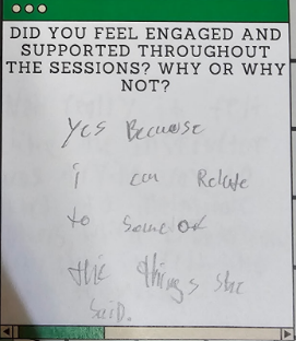 An anonymous handwritten feedback form. The transcription follows below the image.