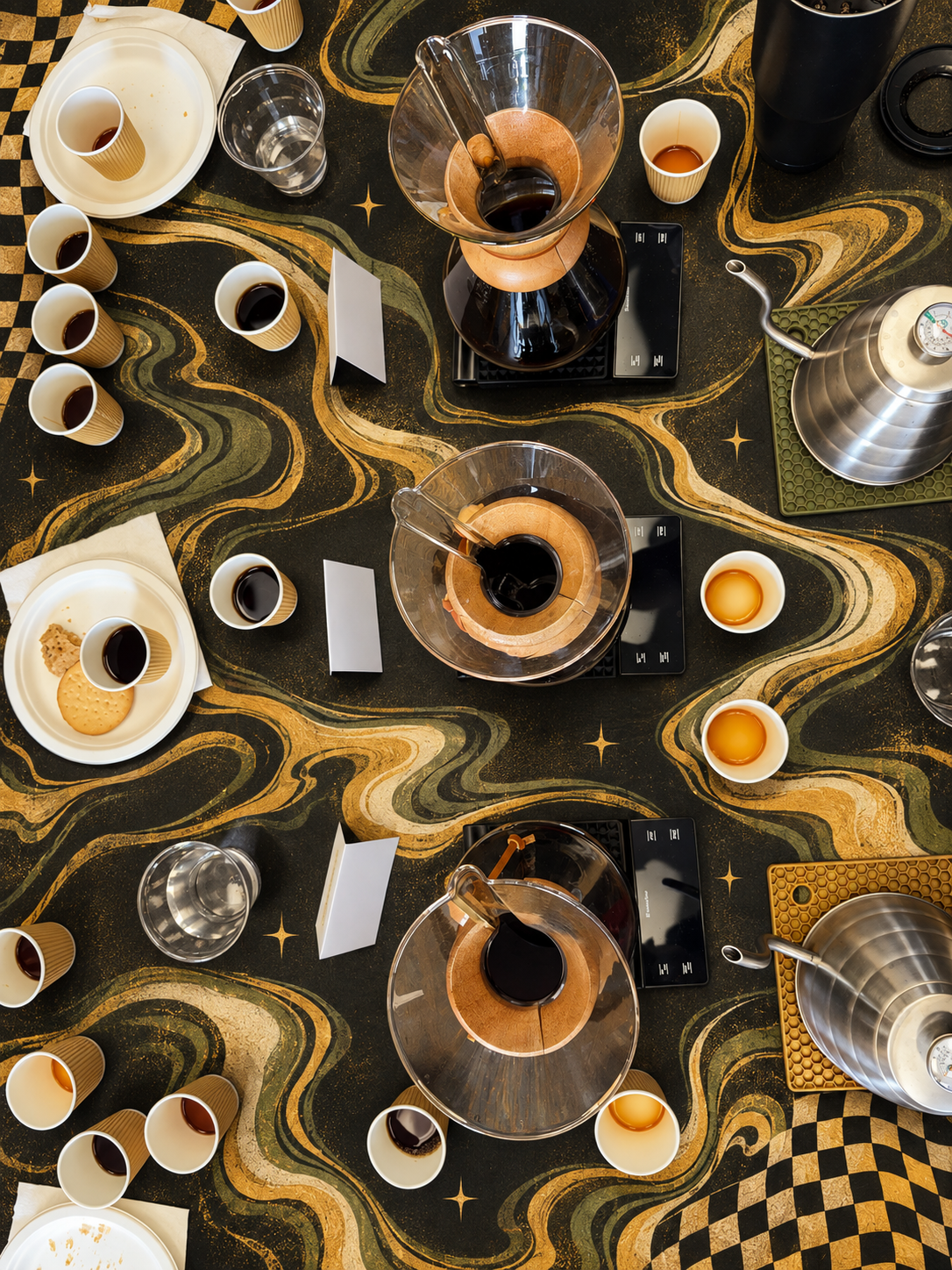 Chemex tasting experience with MSTRY coffee sample cups to try various elements