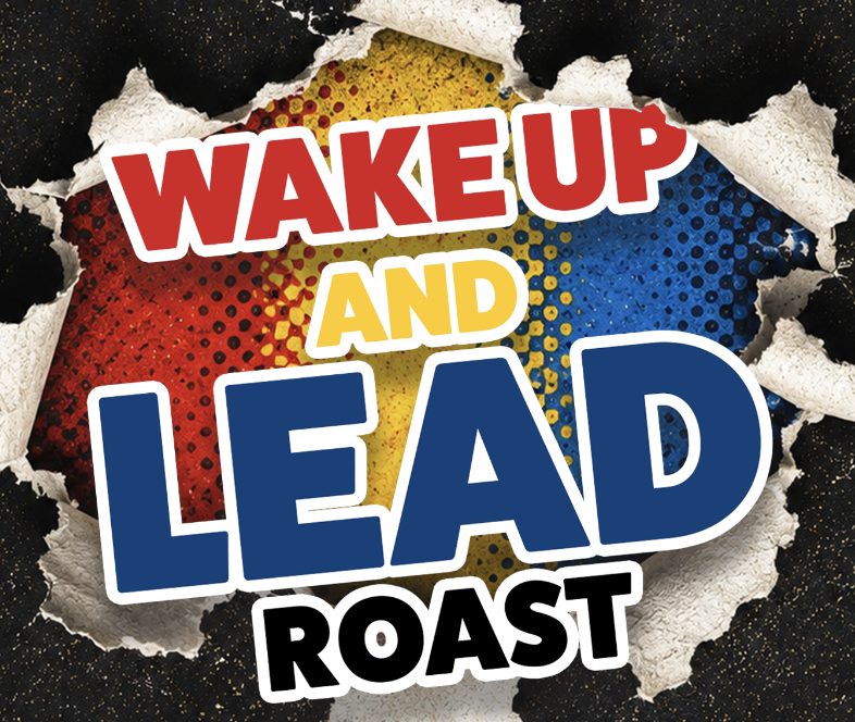The text wake up and lead punching through a bag, custom coffee bag for ALF Houston