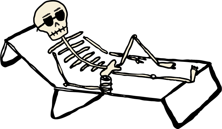 Skeleton lying on its side against a black background.
