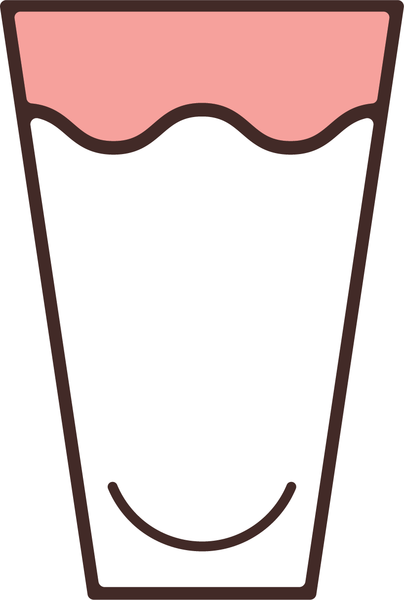 A plastic cup filled with a pink-colored beverage, with a wavy line indicating ice or foam at the top.
