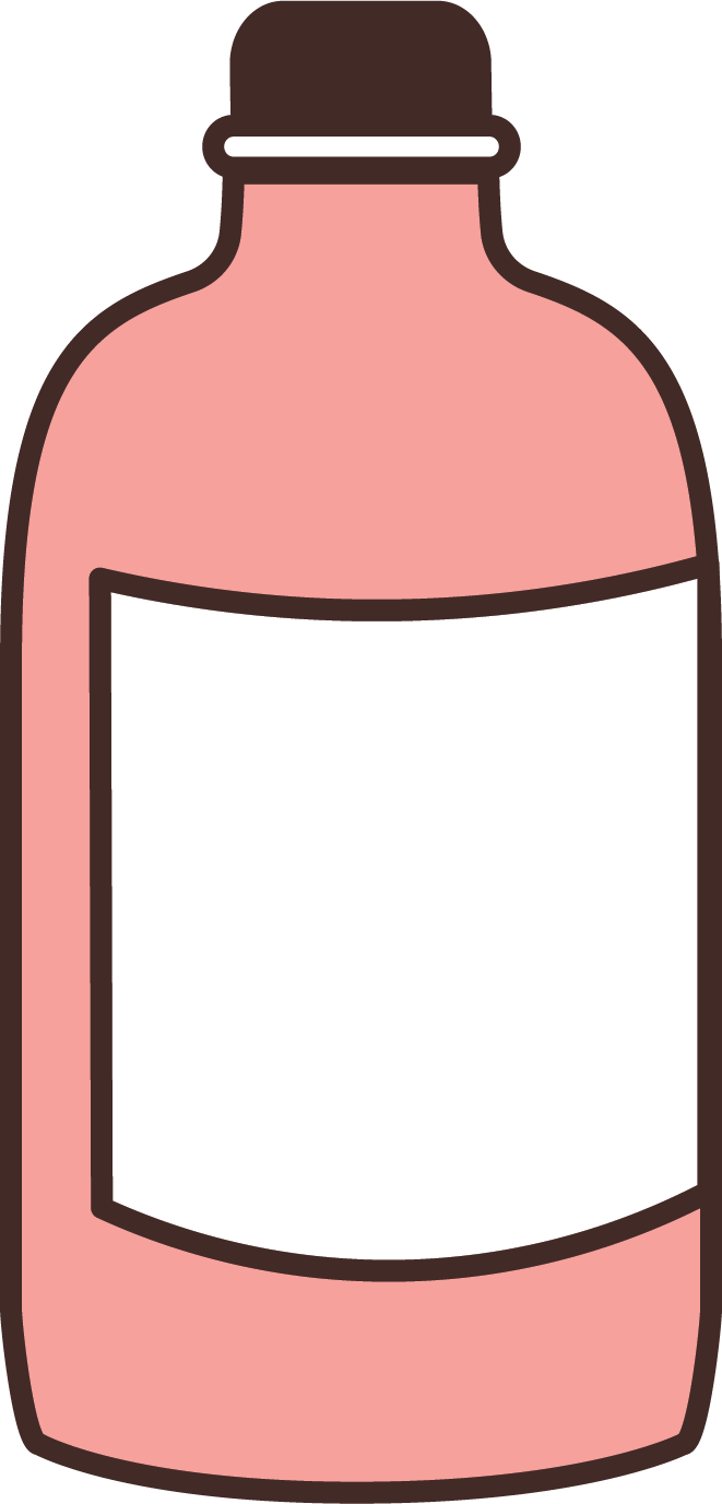 A cartoon illustration of a medicine bottle with a blank label.