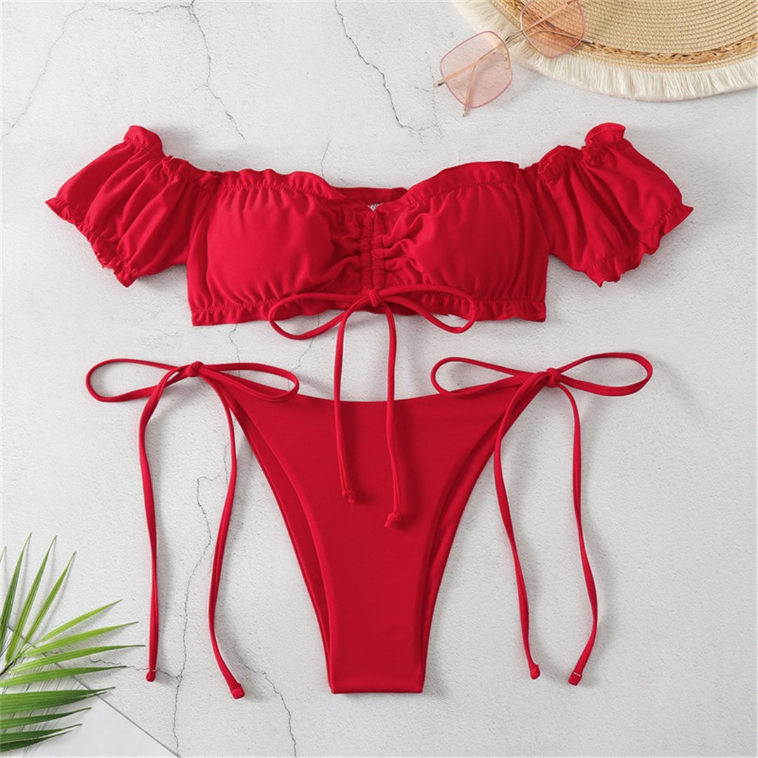 rio - carnival red off the shoulder bikini set