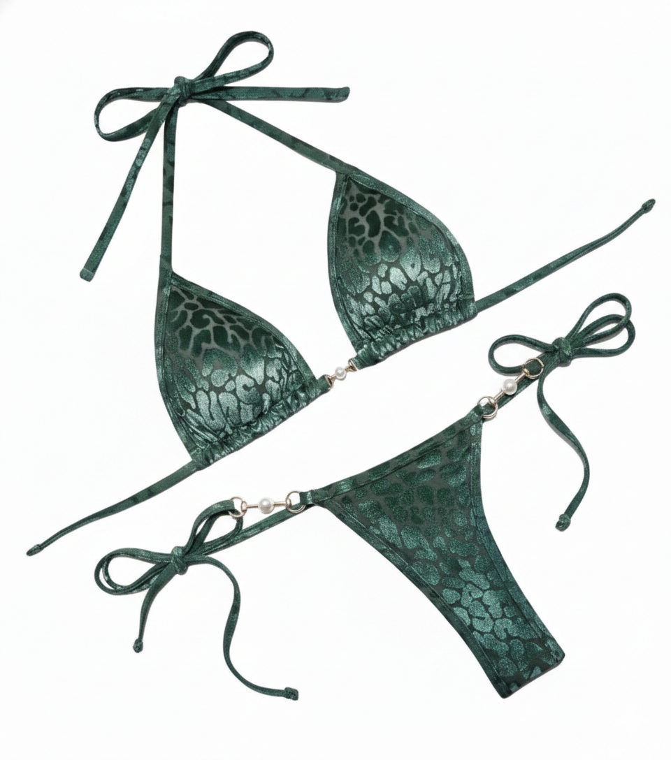 milan - leopard shimmer triangle bikini set