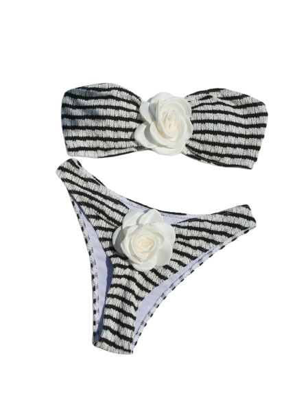 paris- rose stripe bandeau bikini set