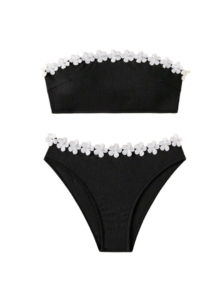 postiano - white rose contrast bandeau bikini set