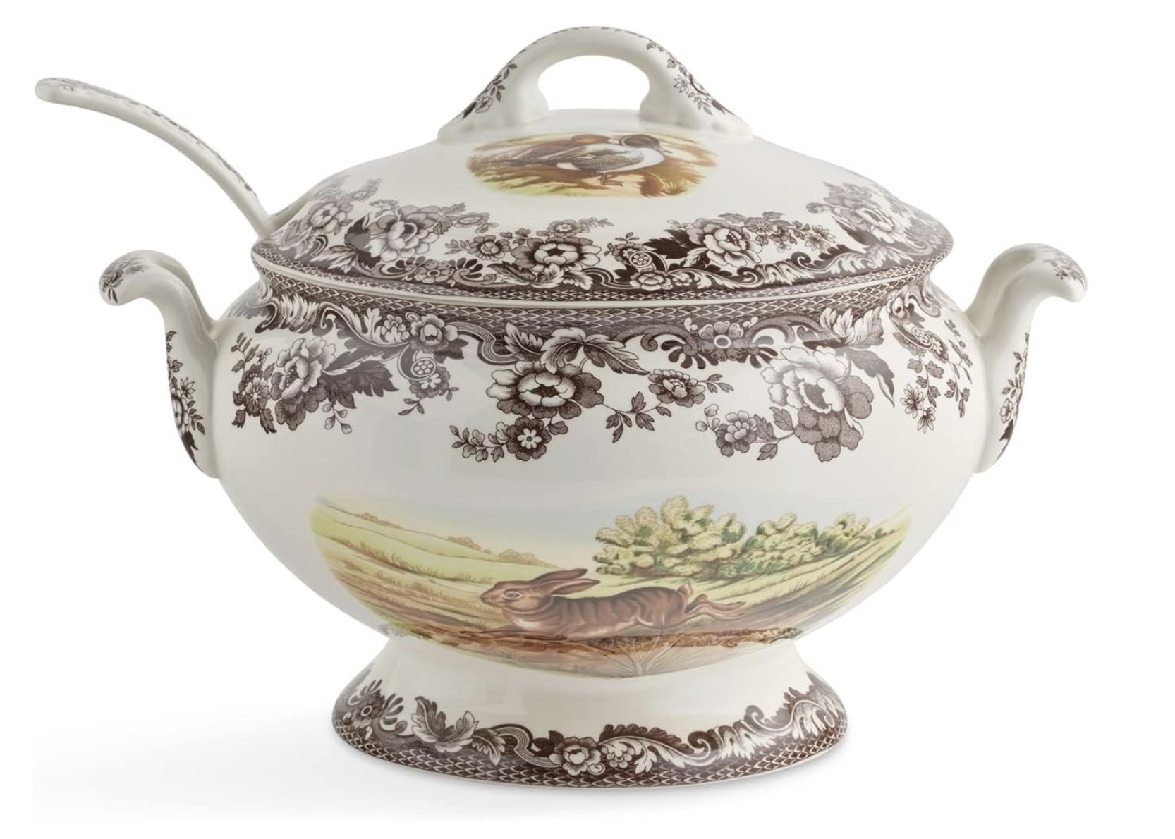 Spode Woodland brown transferware soup tureen with hare motif. A collectible English classic that ties together any Thanksgiving or autumn china display.