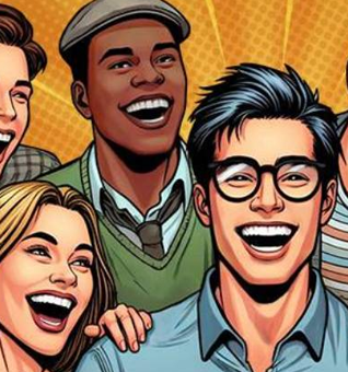 A group of friends smiling.