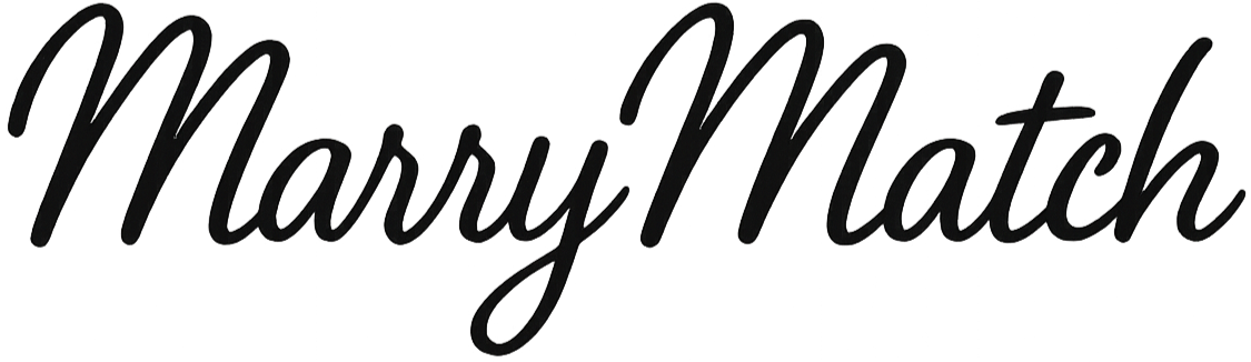 Das Logo zeigt den Schriftzug 'MarryMatch' in geschwungener, eleganter Schriftart.