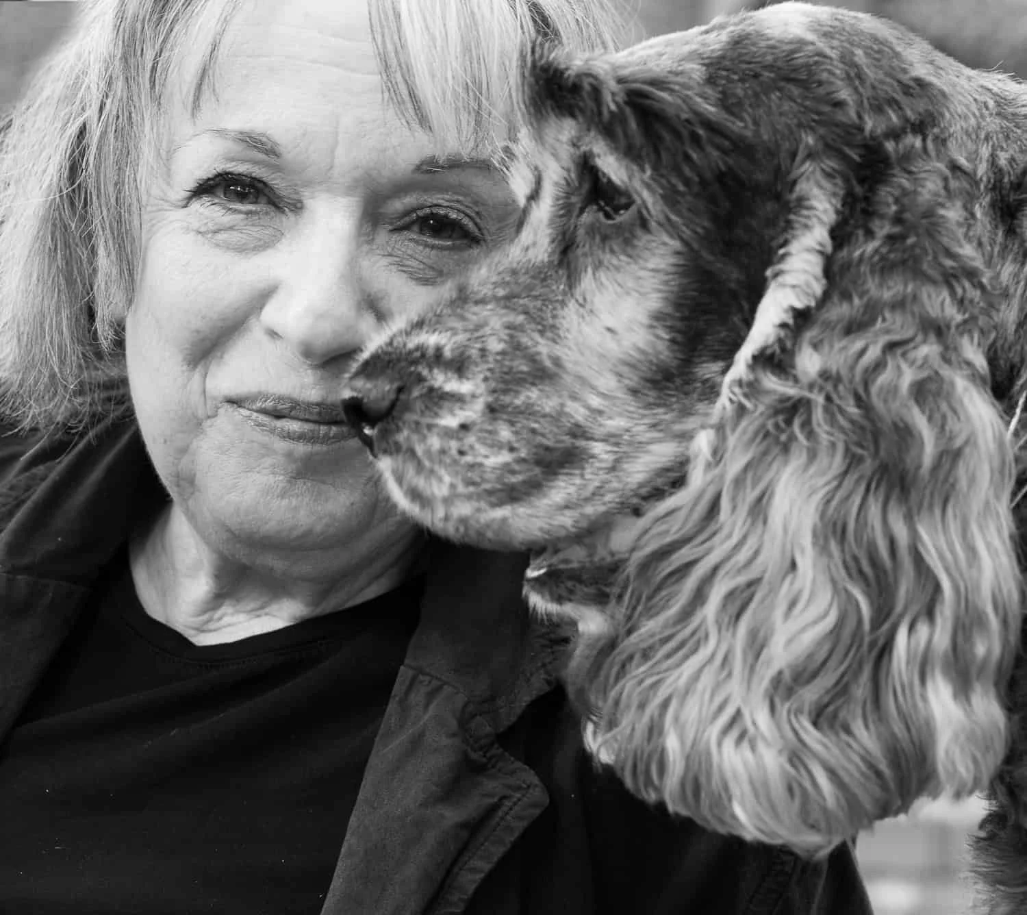 English cocker spaniel and lady headshot