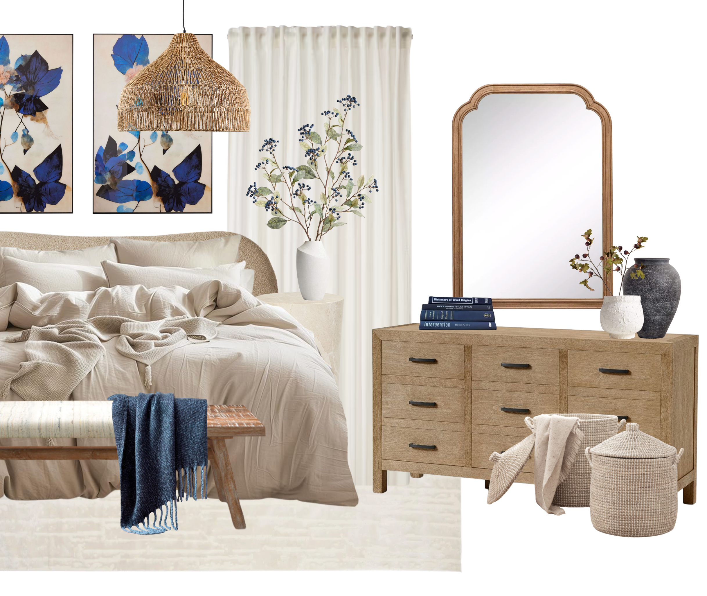 Cozy Bedroom Pops of Blue Mood Board (Digital Download)