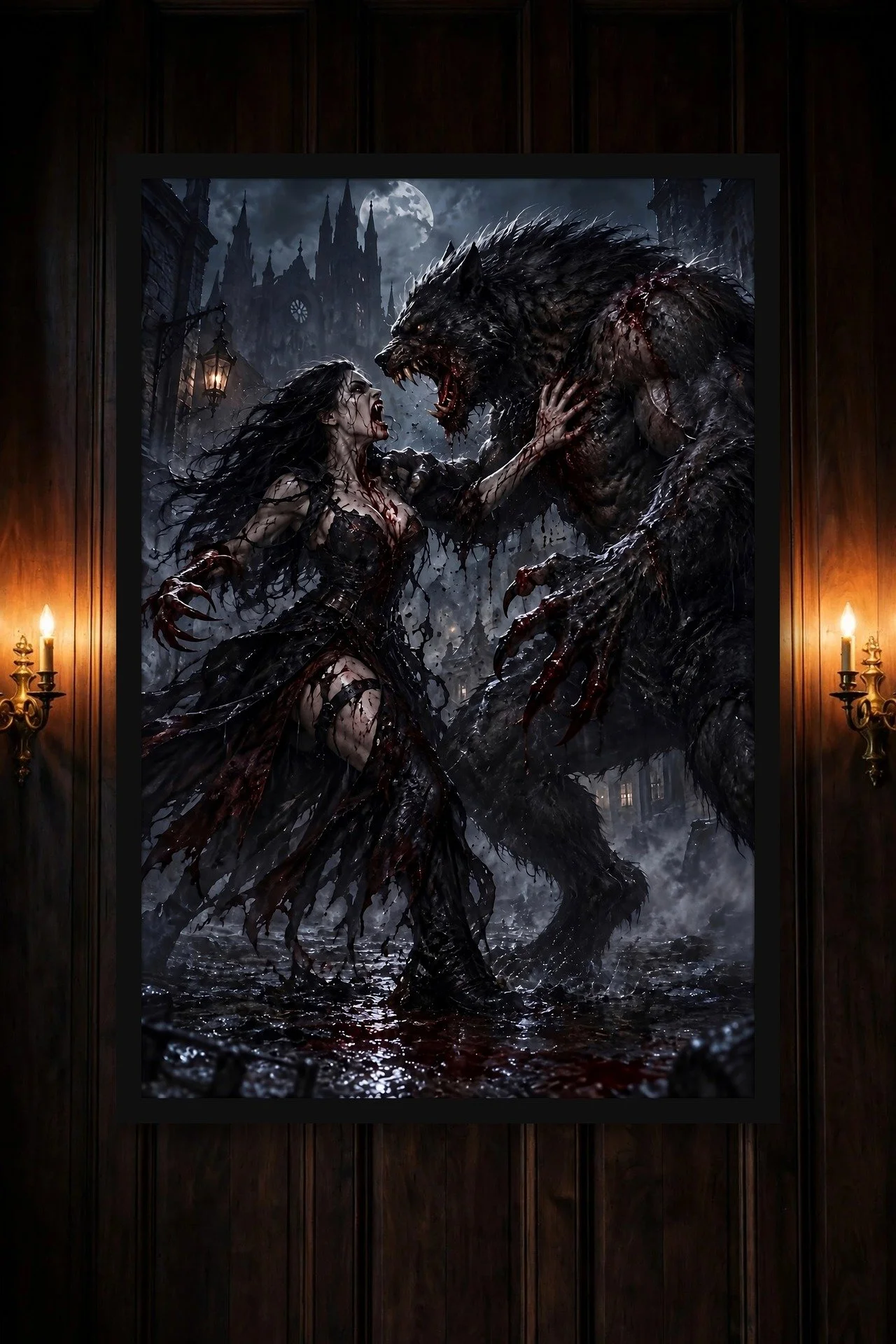 Blood Moon Rising — Vampire vs Werewolf Dark Fantasy Poster