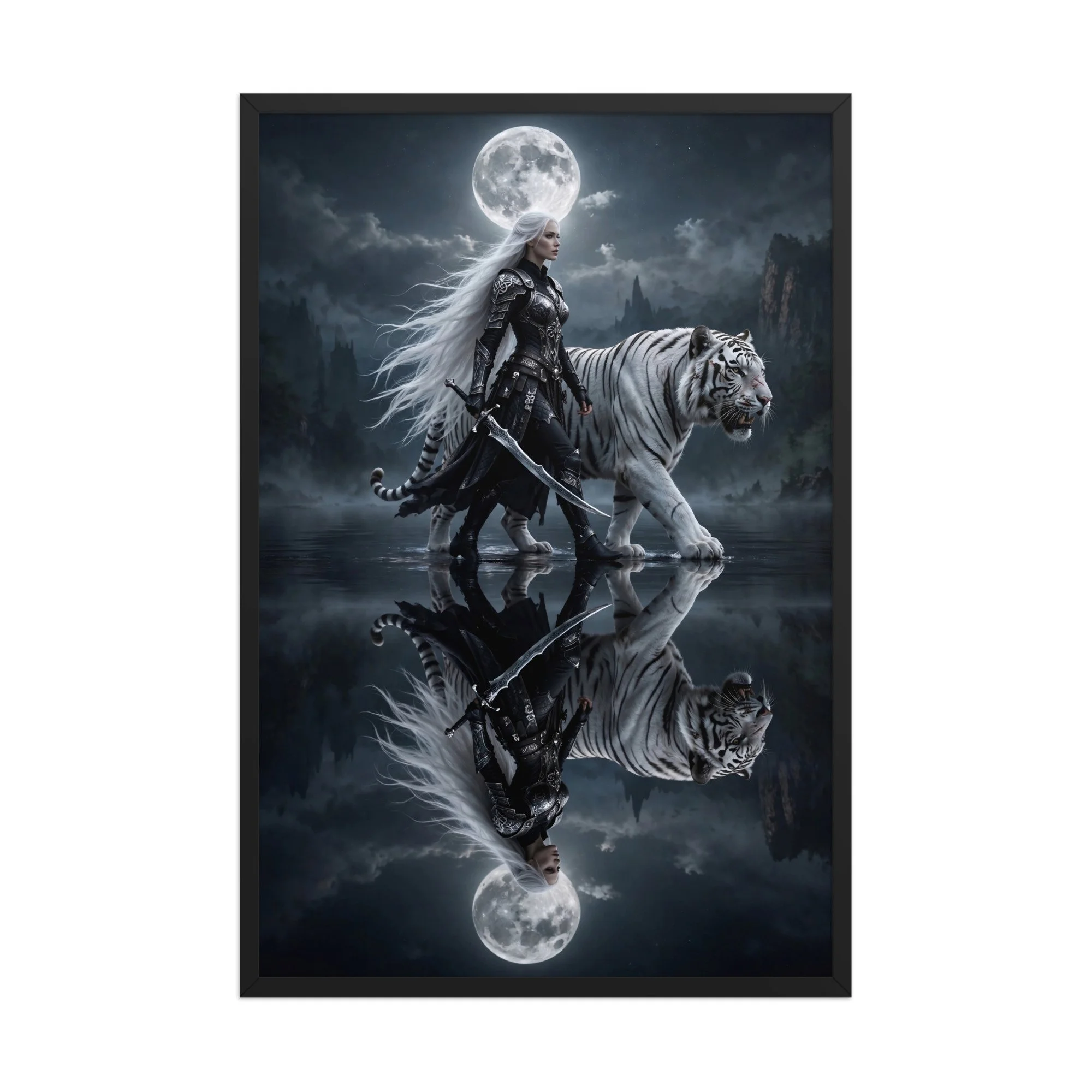 Mirror Lake — Dark Fantasy Framed Poster