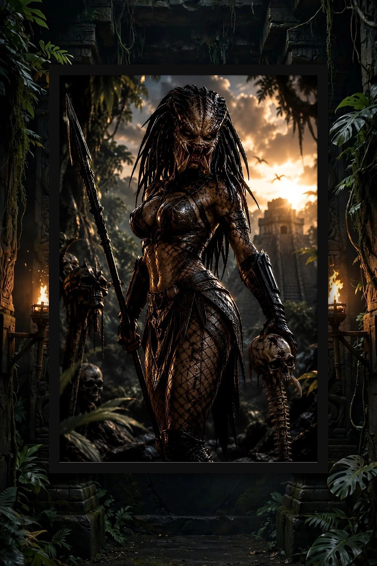 Jungle Huntress — Alien Warrior Dark Fantasy Poster
