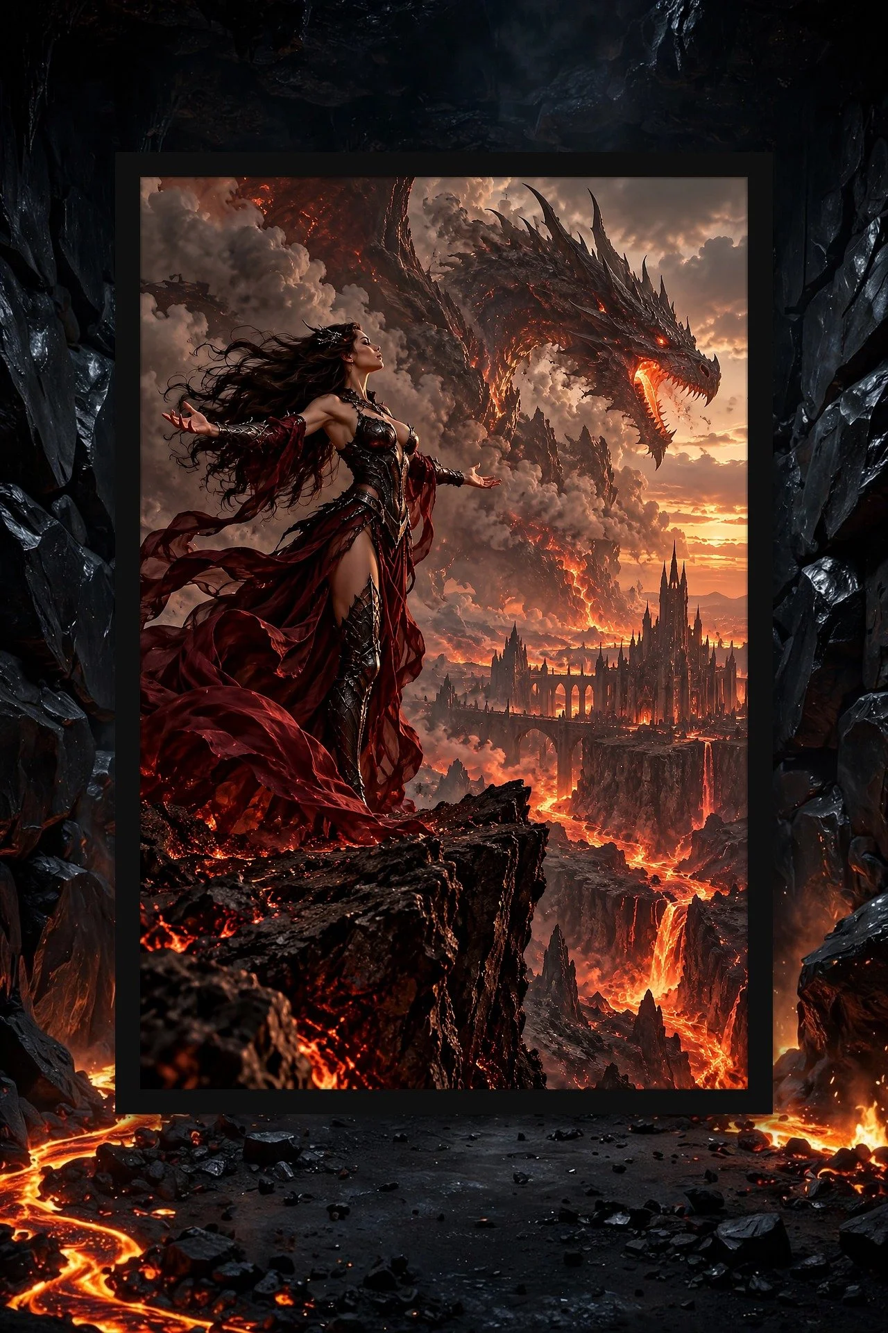 Ember Sorceress — Dragon Dark Fantasy Poster