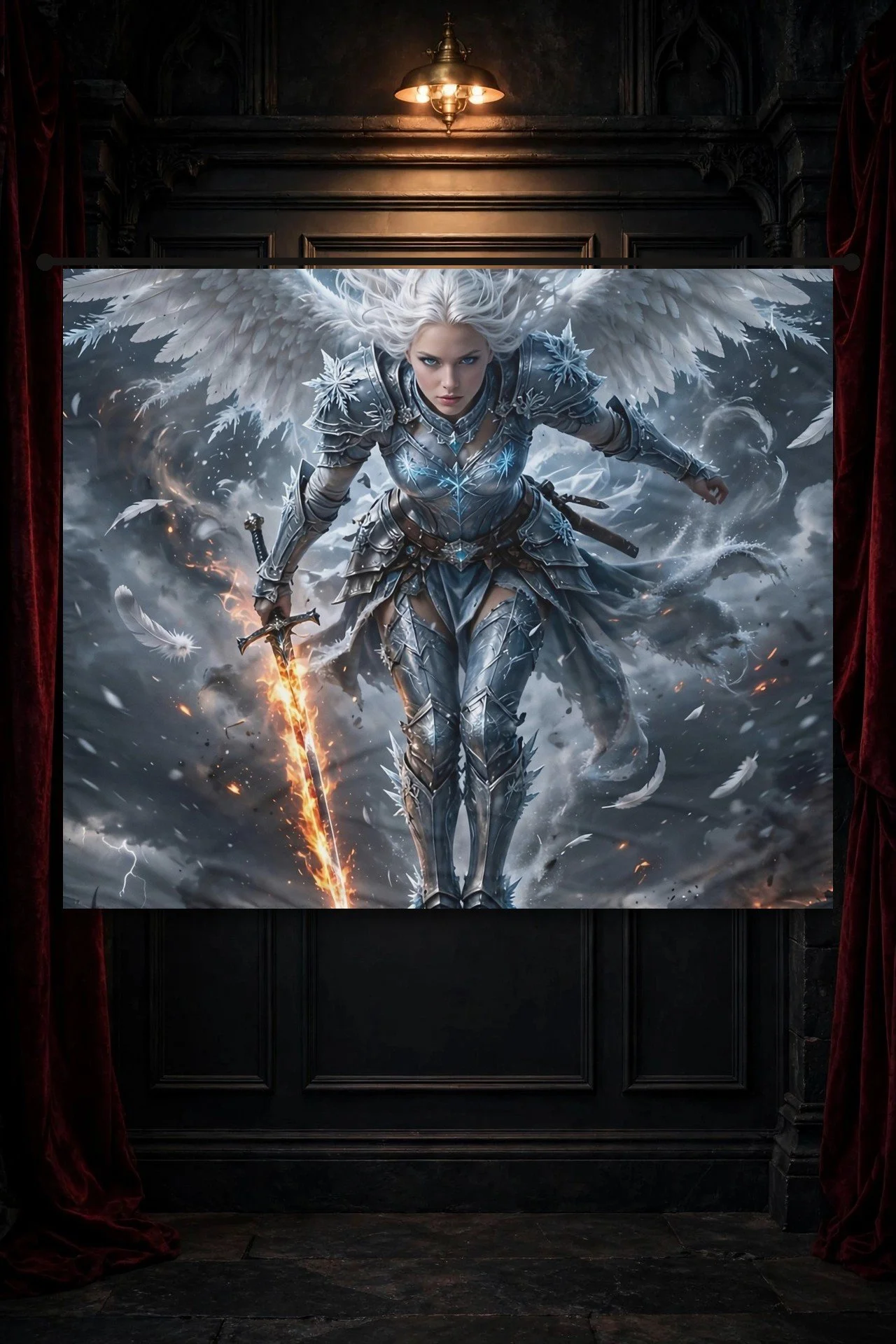 Frost Seraph Dive — Indoor Wall Tapestry