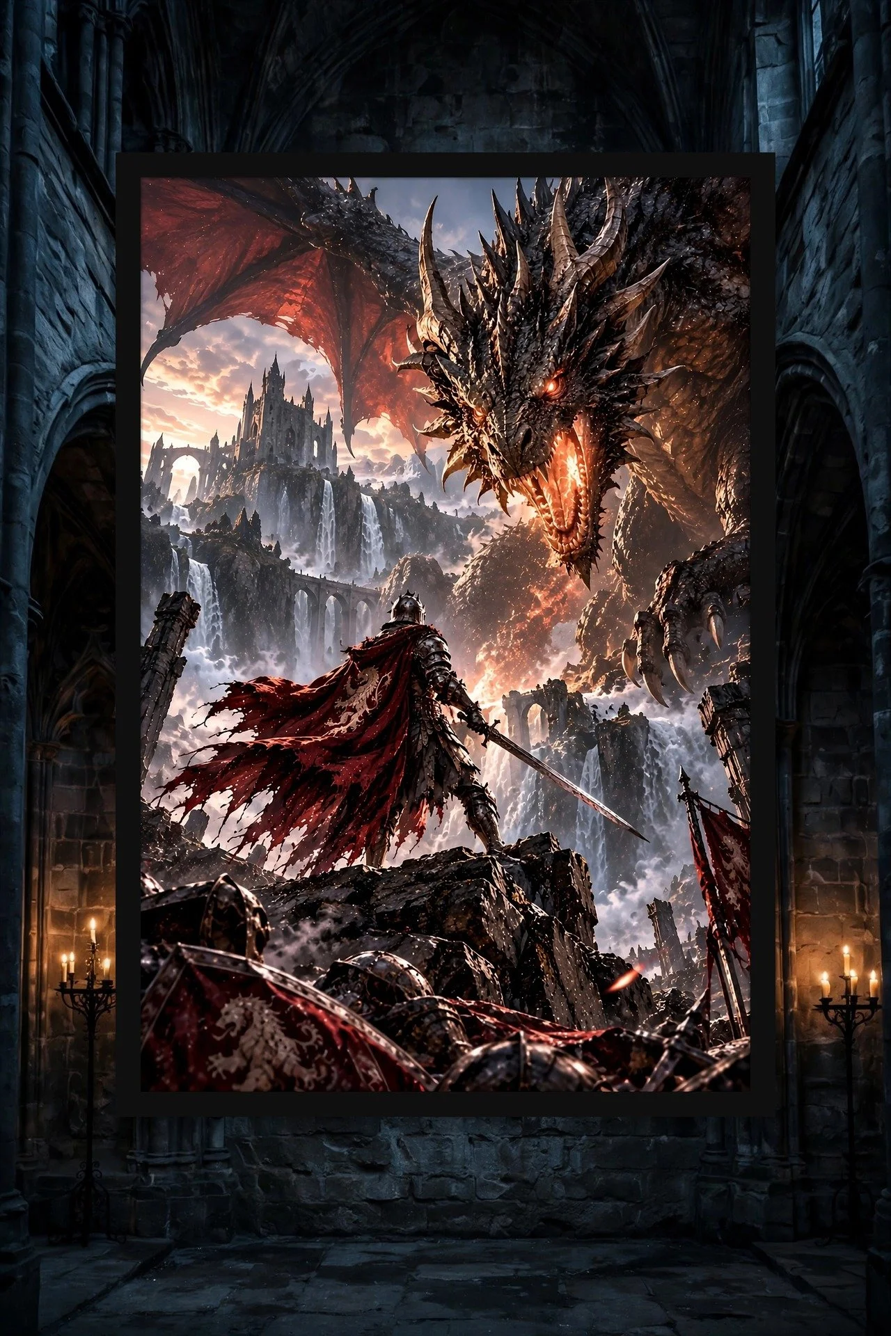 Dragonfire Oath — Knight vs Dragon Dark Fantasy Poster
