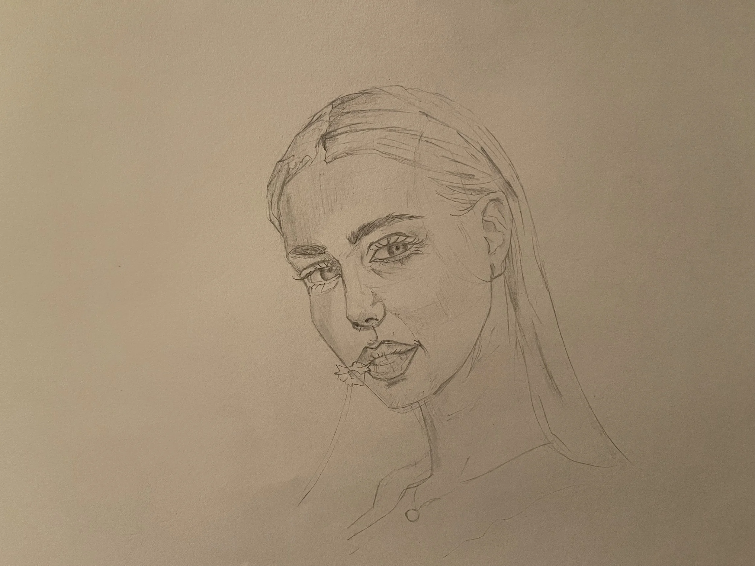 Graphite portrait sketch of a woman, quick likeness study focusing on facial structure and eyes, drawn September 8.