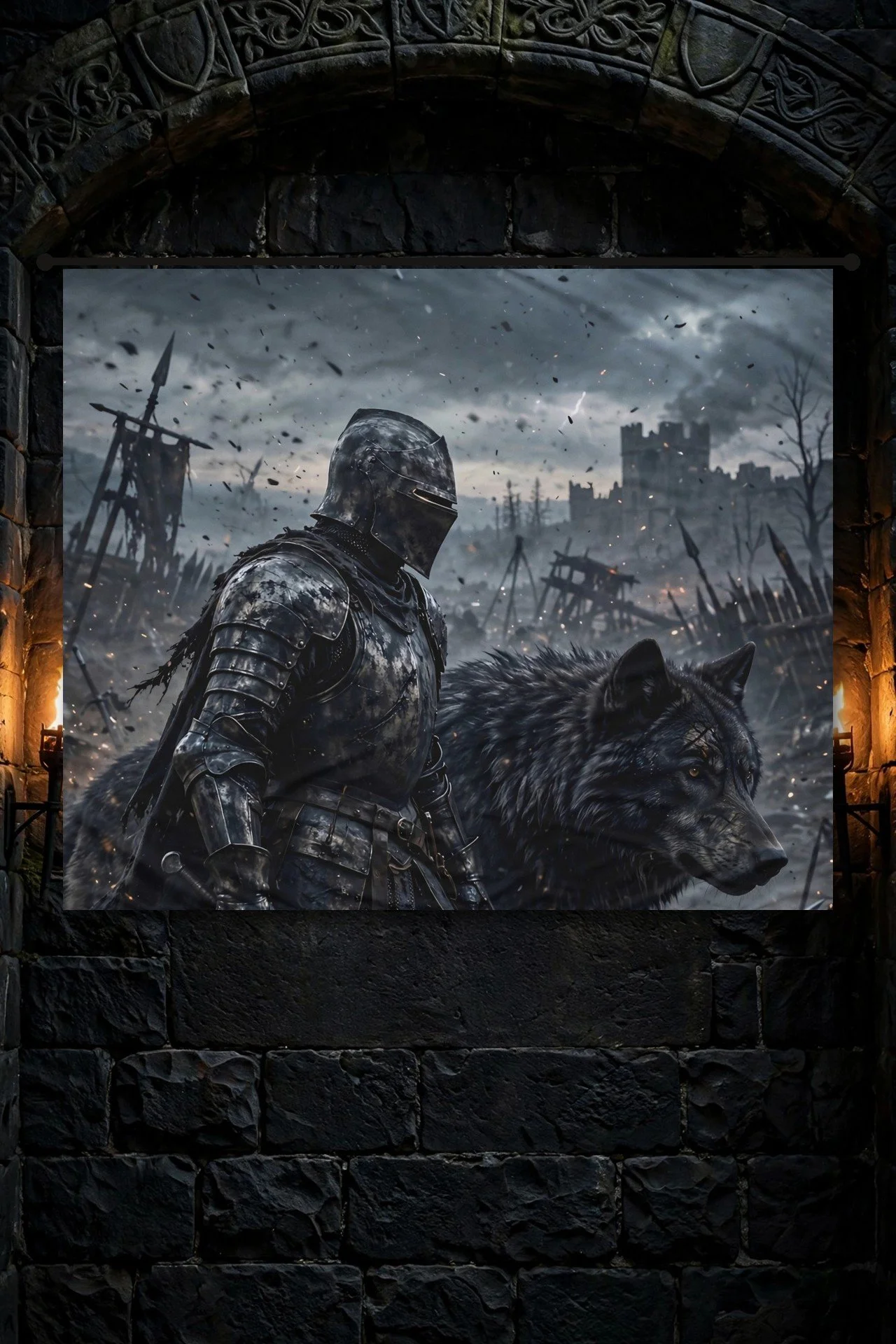 Dark Knight & Wolf — Indoor Wall Tapestry