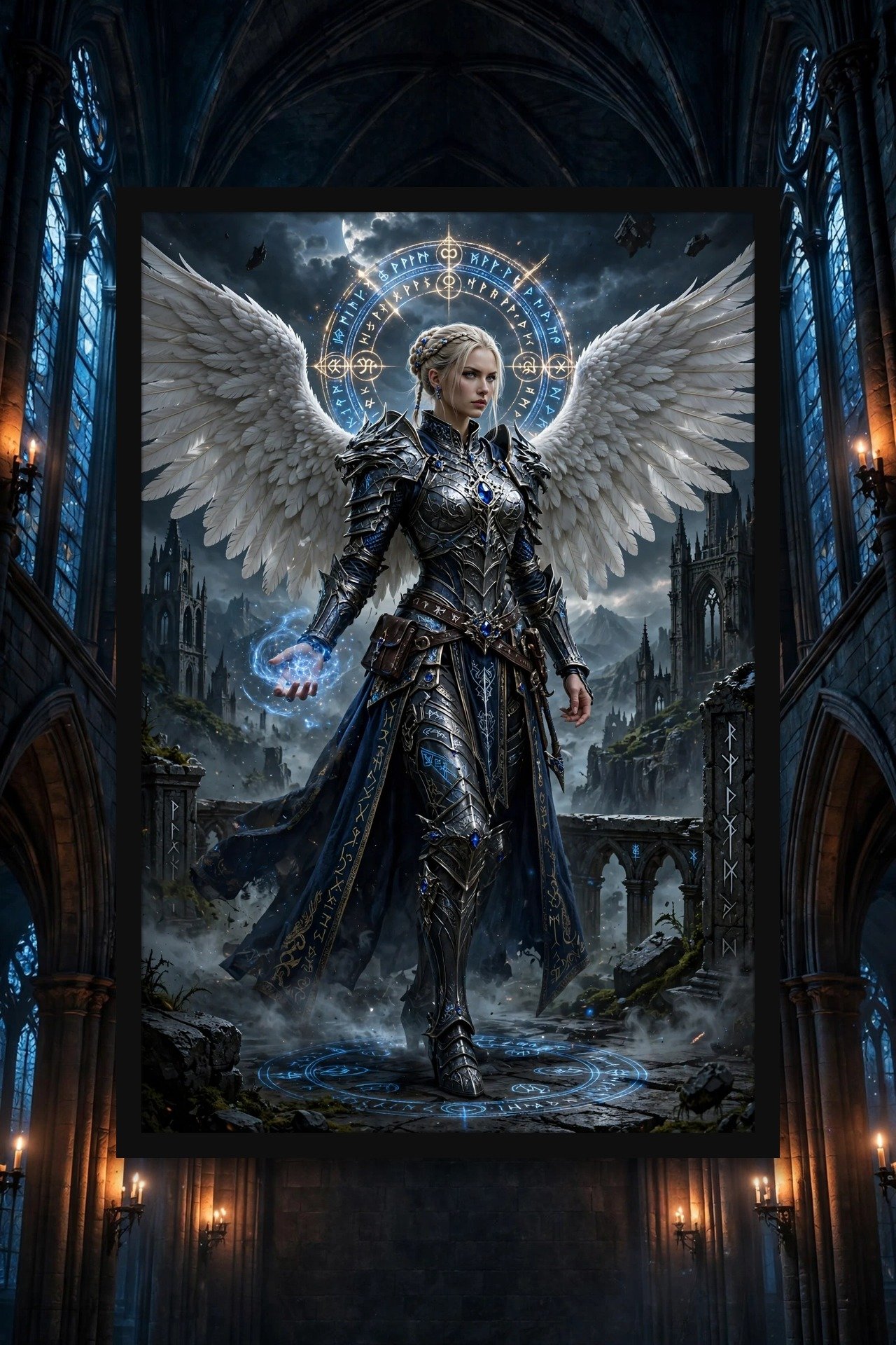 Sapphire Seraphim — Angel Warrior Dark Fantasy Poster