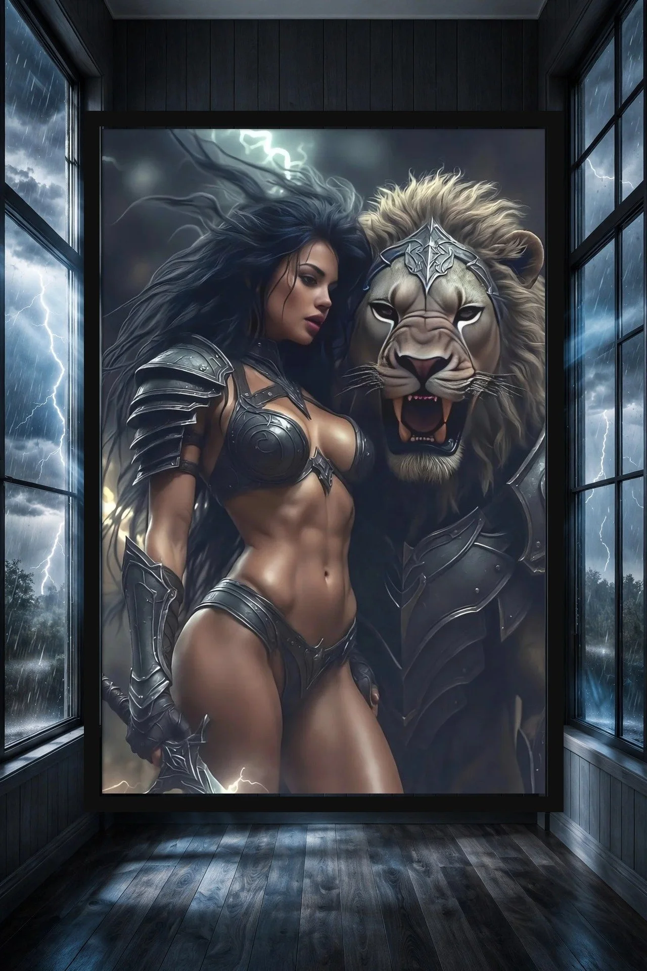 Stormbound Lioness — Dominion of the Wild Dark Fantasy Poster