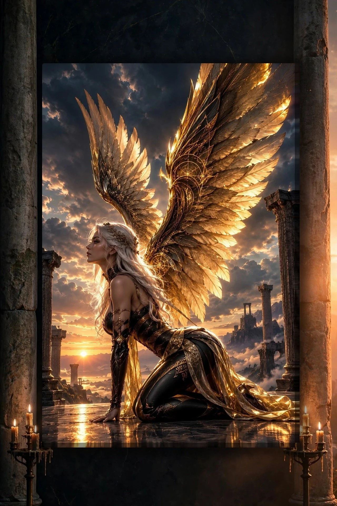 Sunset Seraph — Golden Angel Dark Fantasy Canvas