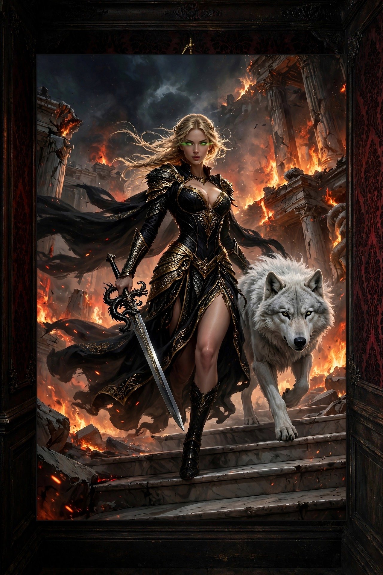 Ember Queen Descent — Dark Fantasy Canvas