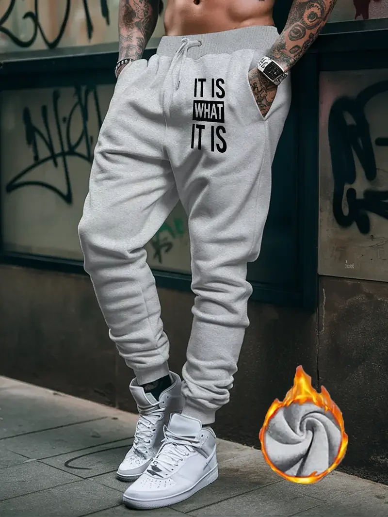 Men's Sweatpants - Black Casual Drawstring Waist Joggers with 'IT IS WHAT IT IS'