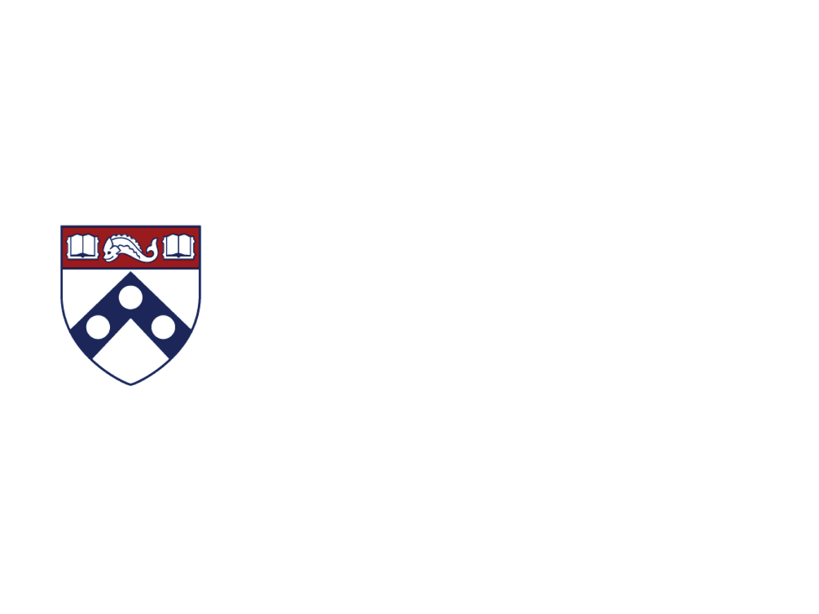 Wharton School logo with shield, book symbols, and university name