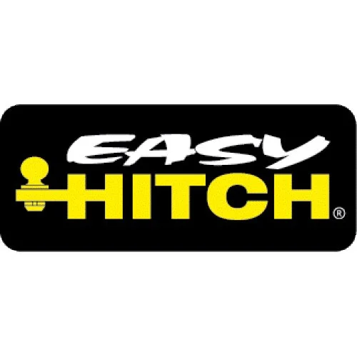 Logotipo de Easy Hitch con texto y un gancho de remolque en color amarillo.