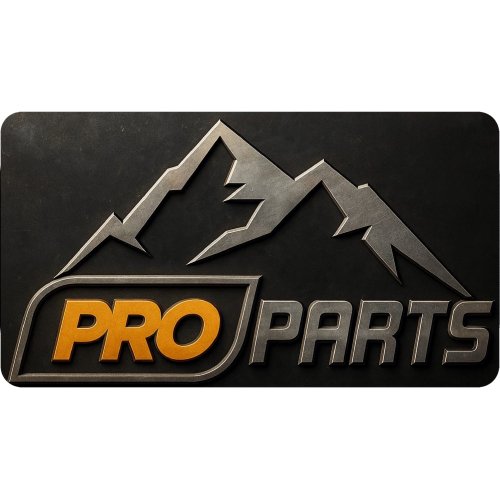 Logotipo de Pro Parts con montañas estilizadas en el fondo.