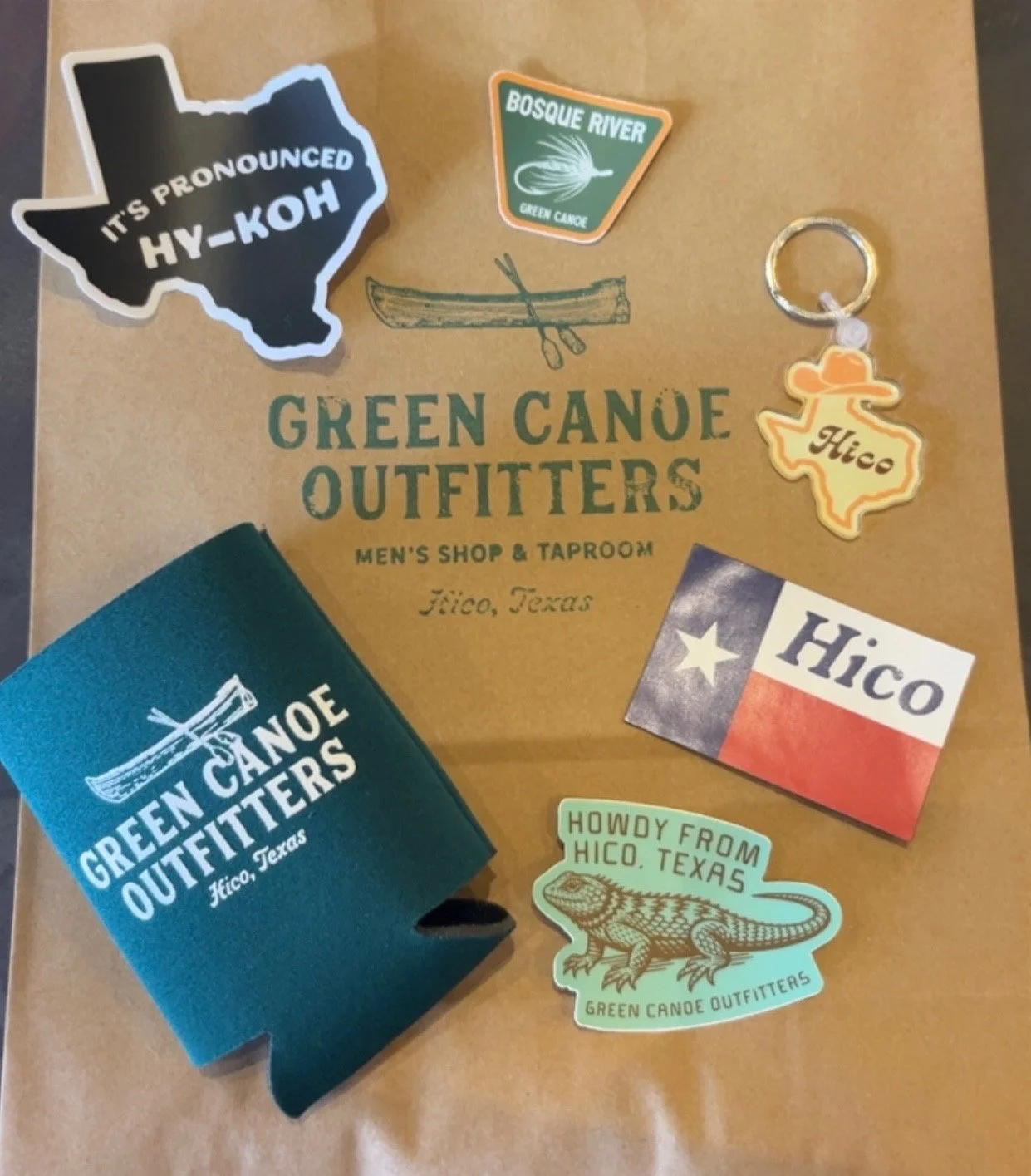 assortment of items from the green canoe in hico