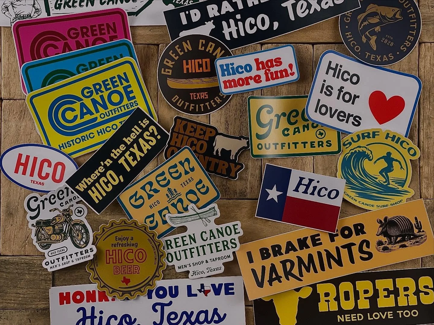 Small town, big sticker energy! ✨
From our little shop in Hico, Texas, to your mailbox anywhere &mdash; our Green Canoe + Hico-inspired decals are ready to make your laptop, water bottle, or cooler way more fun. 🛶🐄🐴🎣🦝🏄&zwj;♂️🍺

Tap the link in