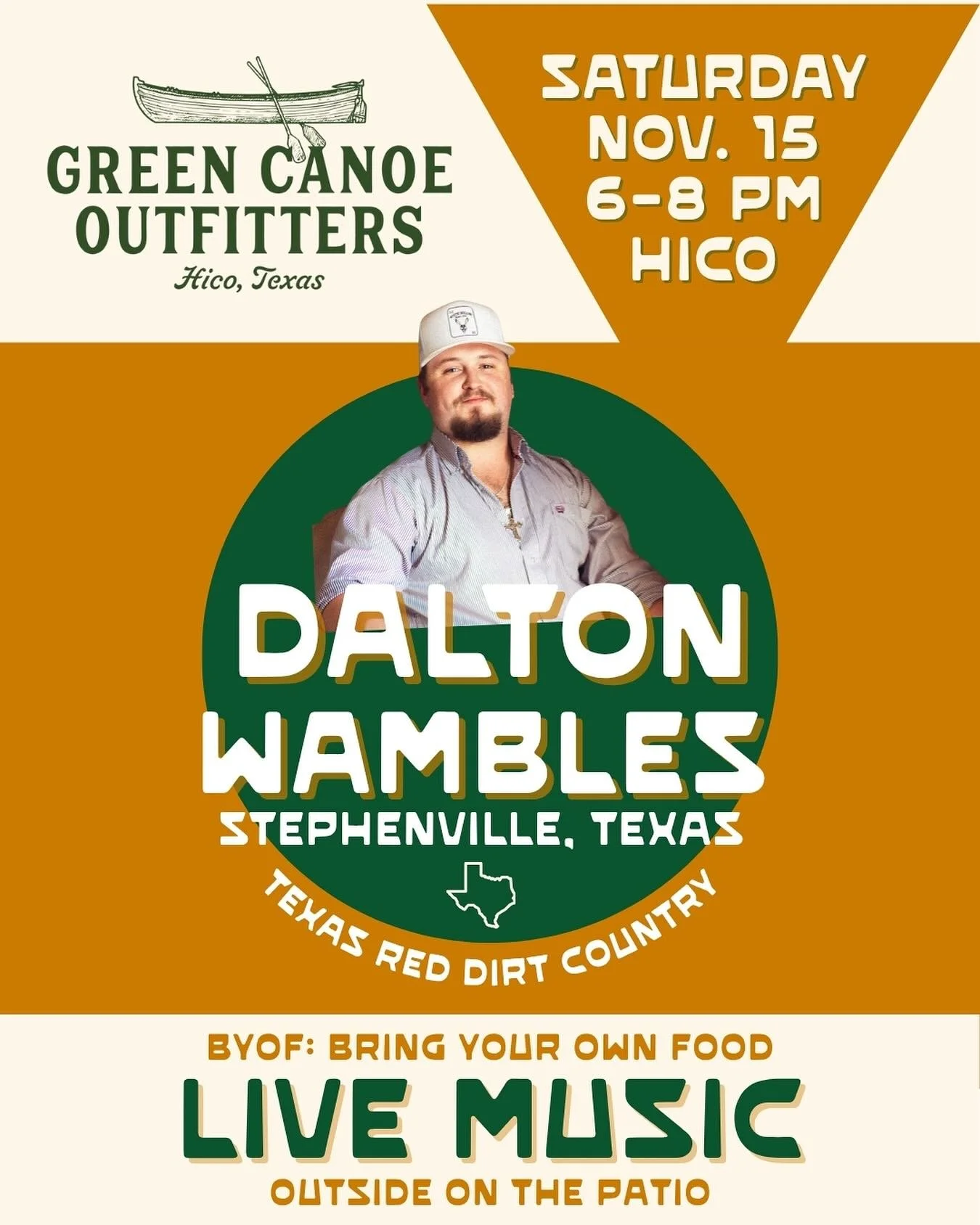 Enjoy live music on the patio this Saturday from 6-8 pm with  Stephenville&rsquo;s Dalton Wambles 🎸 Be sure to BYOF &mdash; Bring Your Own Food &mdash; from one of the wonderful restaurants here in Hico! 🍔 🍕 🥪 🍗