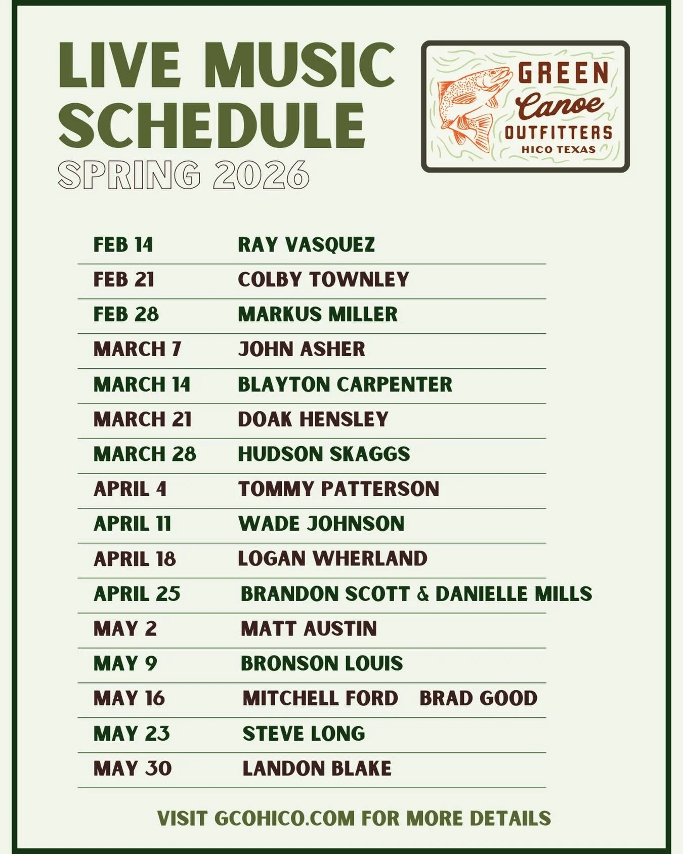 Whole lotta live music in the next four months! 🎸 Come on out and support these talented, hardworking local musicians ⚡️ Details and updates at gcohico.com 🖥️