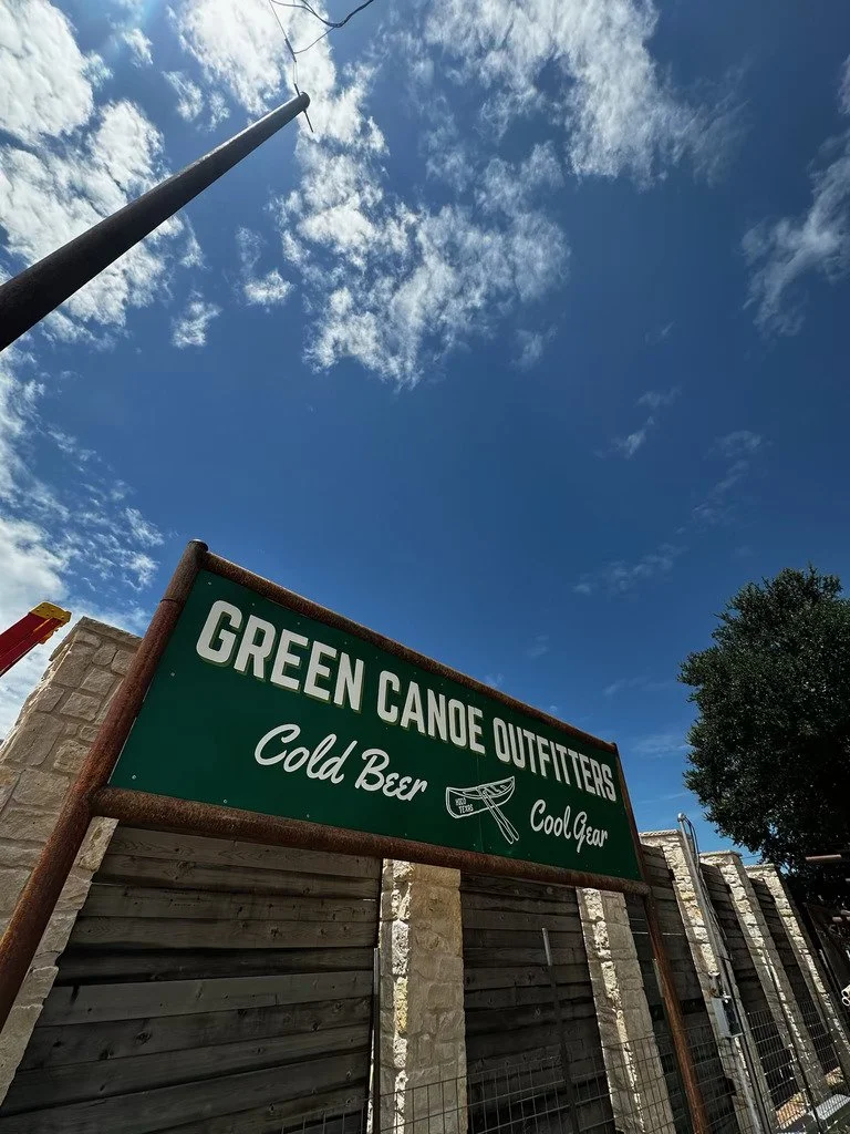 Green Canoe Outfitters sign in Hico, Texas