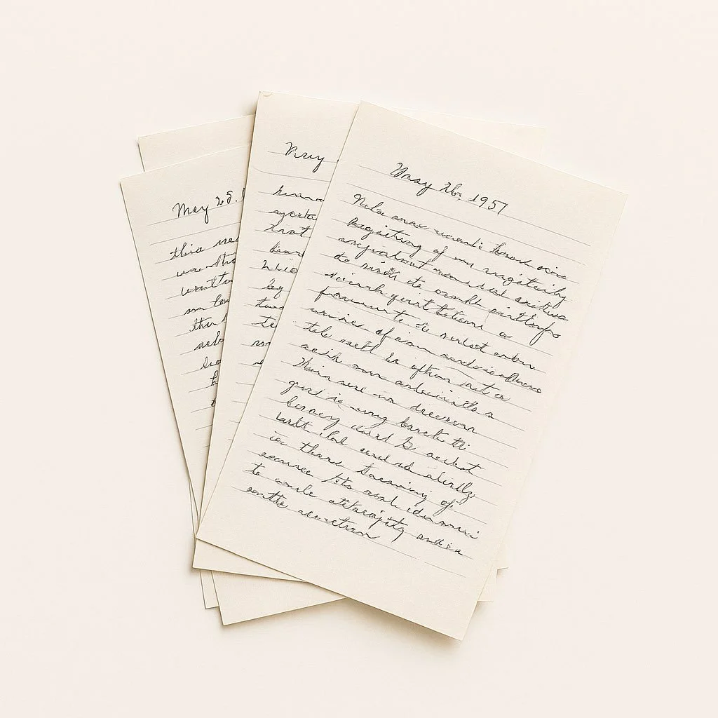 Handwritten letters prepared for high-resolution document scanning.