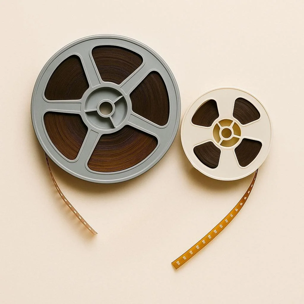 8mm and Super 8 film reels used for home movie digitizing