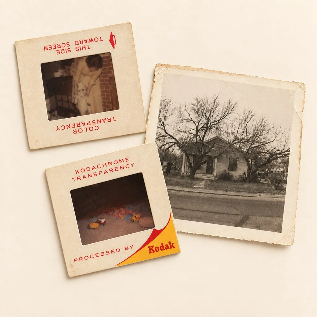Vintage photographs and mounted color slides