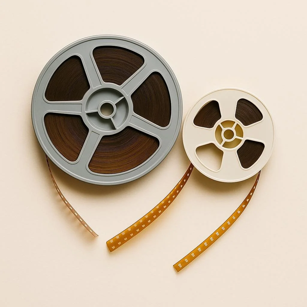 8mm and Super 8 film reels used for home movie digitizing