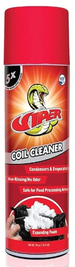 Can of Gaper Coil Cleaner with Red cap, featuring a snake logo, and labeled as non-rinsing, odorless, and safe for food processing areas.