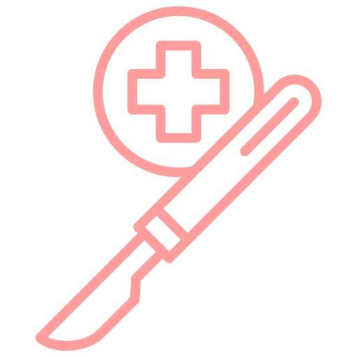 Medical icon showing a scalpel and a medical cross inside a circle.