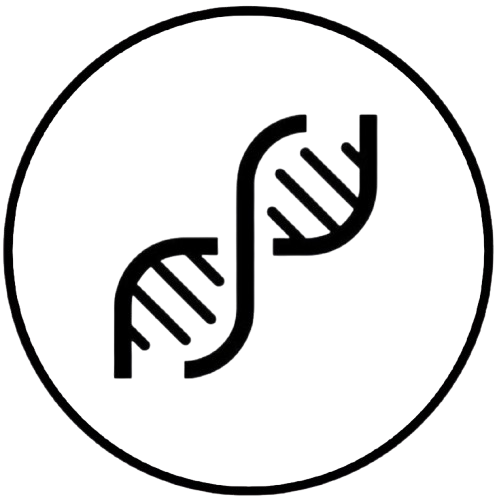 Icon of two hands intertwined like a DNA strand inside a circle, representing care or health.