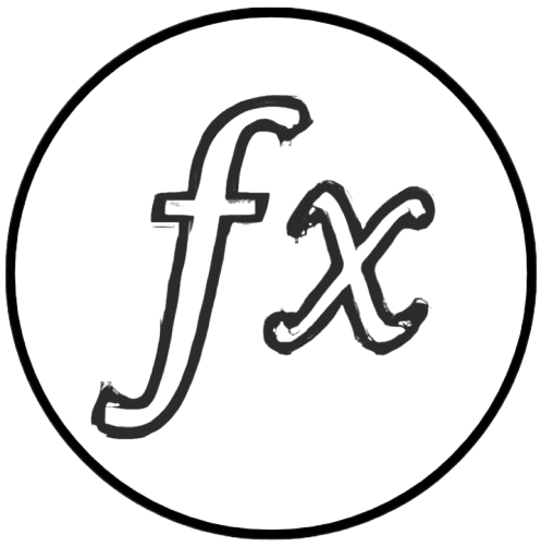 A circular logo with the mathematical symbols 'f' and 'x' inside, stylized in black on a white background.