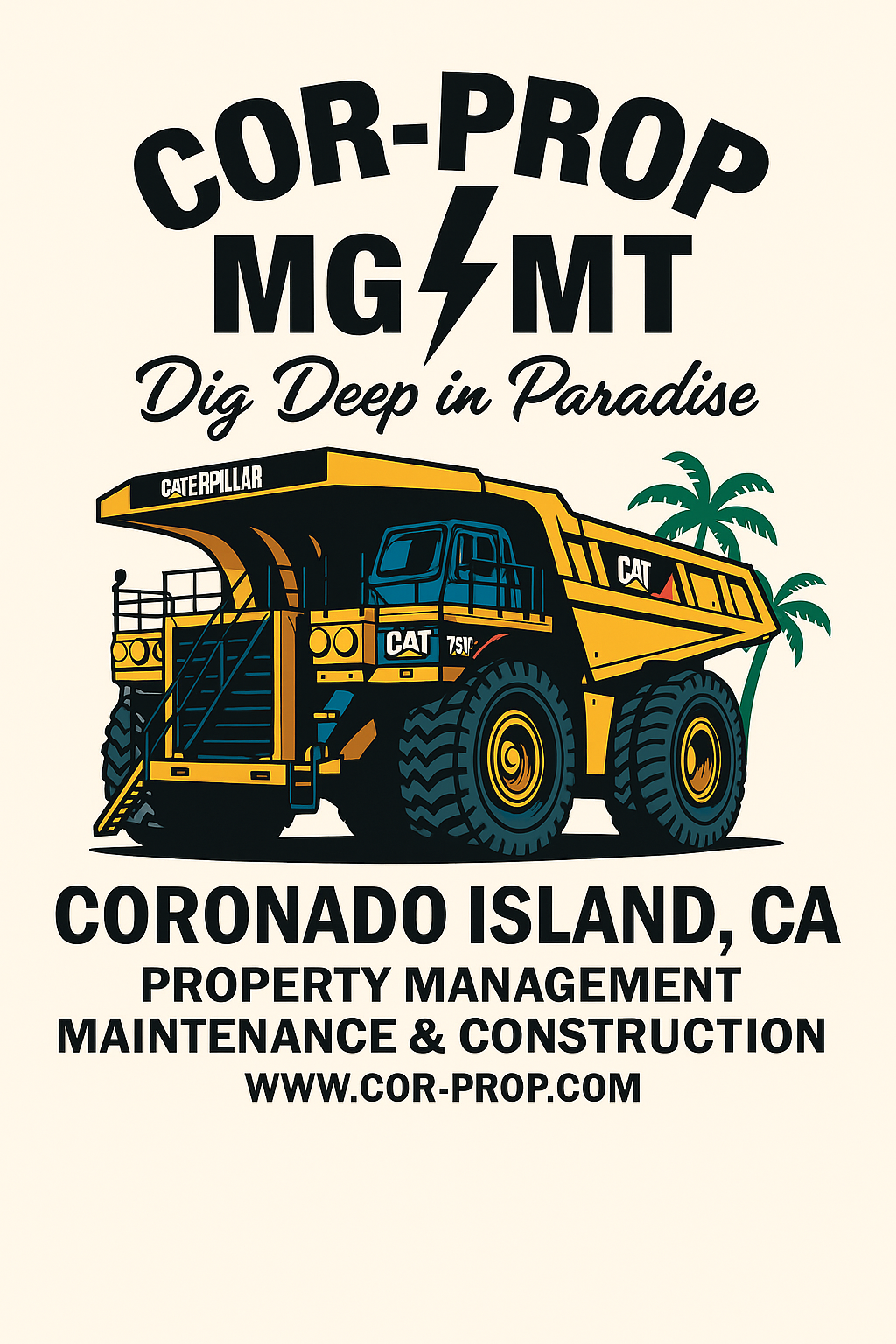 Cor-Prop Tractor Detailed Logo White on Black with Yellow Tractor.PNG