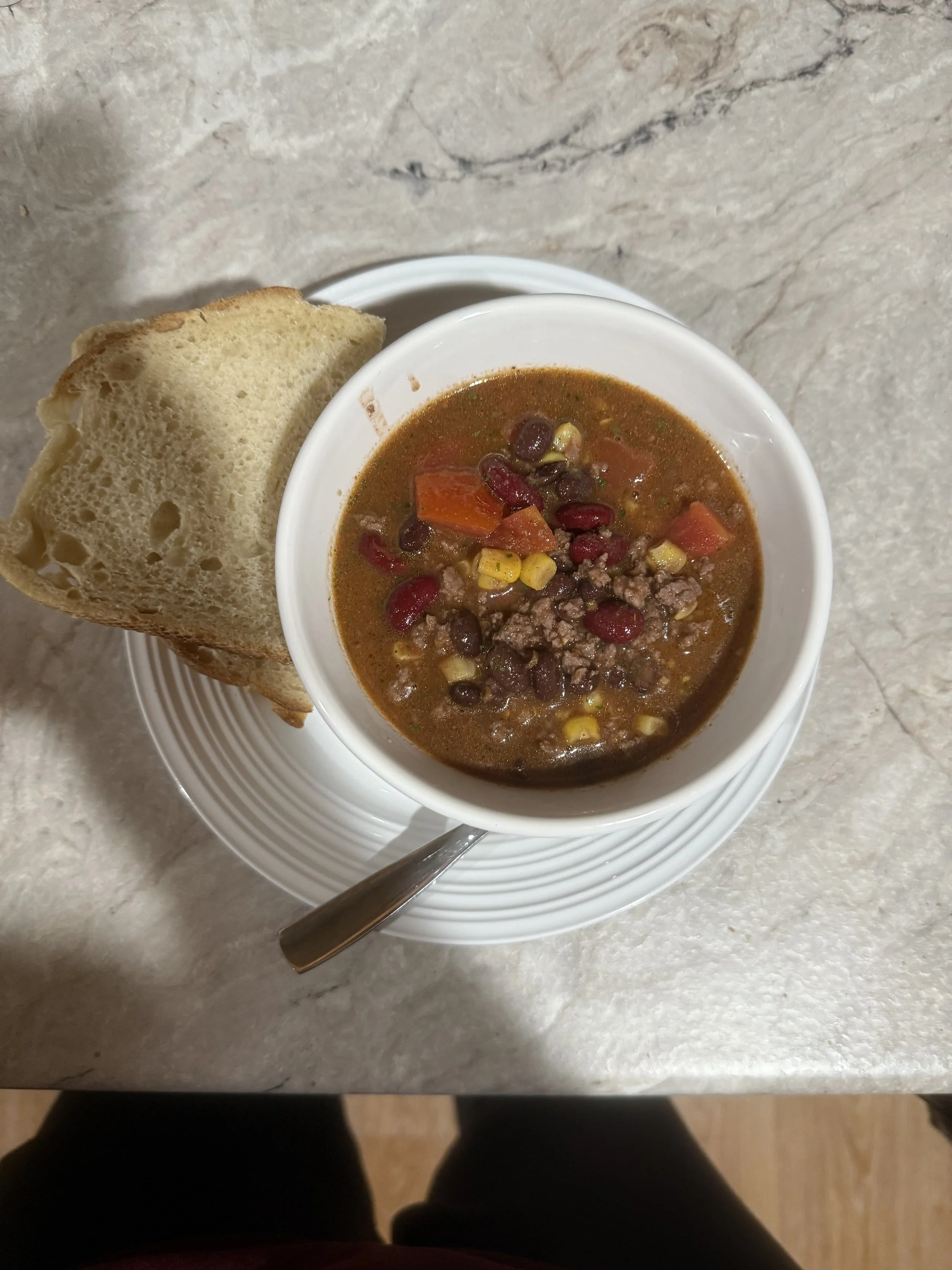 taco soup with buttered sourdough!