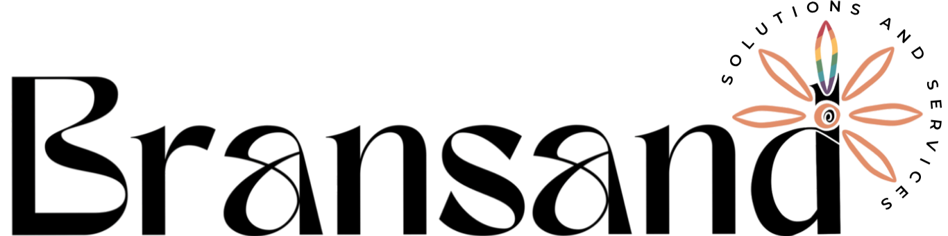 The word "Bransand" in black script font with a stylized flower with rainbow-colored details at the top right.
