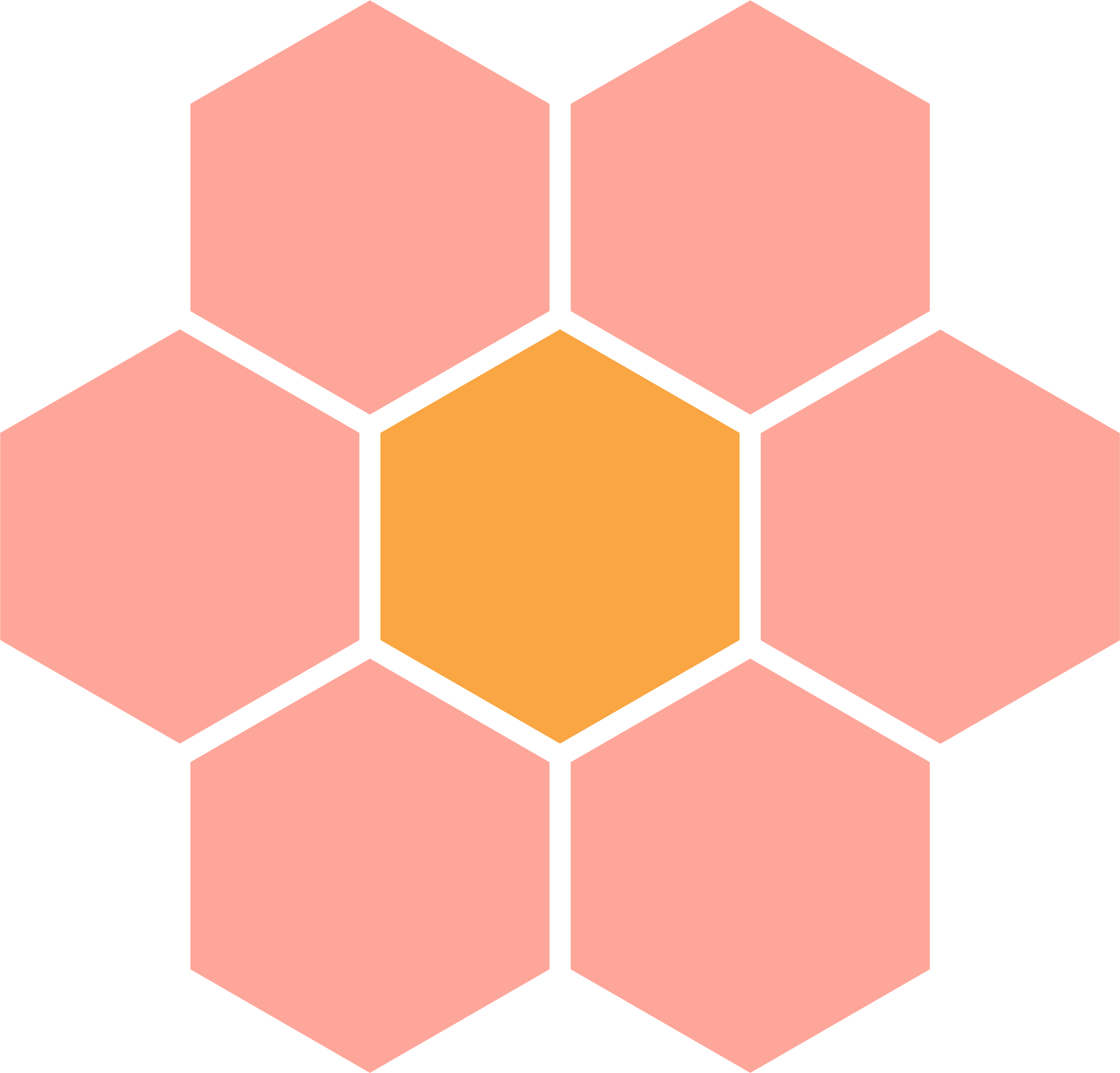Illustration of an isometric 3D honeycomb pattern with pink and orange hexagonal cells.