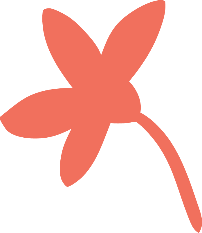 A simple, stylized orange flower with five petals and a curved stem.
